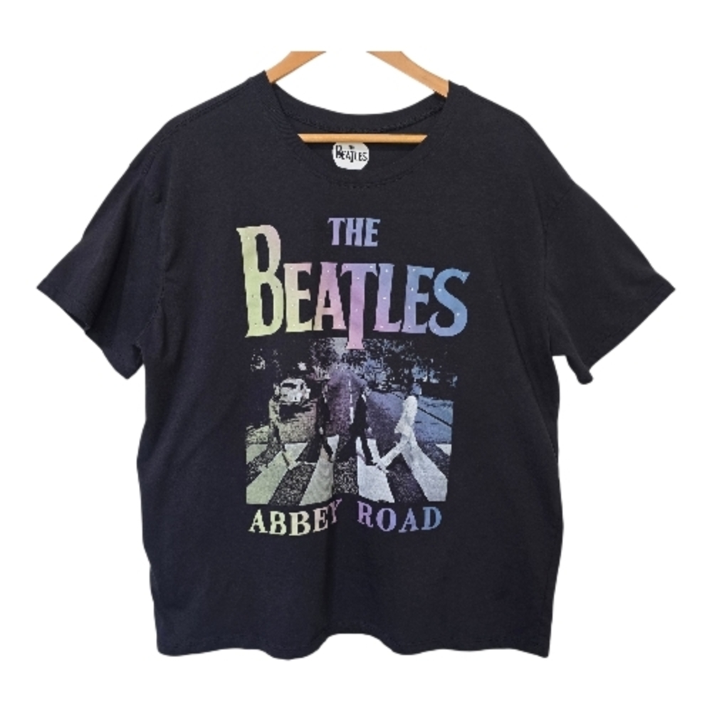 The Beatles Abbey Road Graphic Black Rainbow Tee Woman's XXL Retro Band Rock
